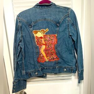 Gap Denim Jean Jacket with Pin up Girl Lady Rhinestone Design size medium